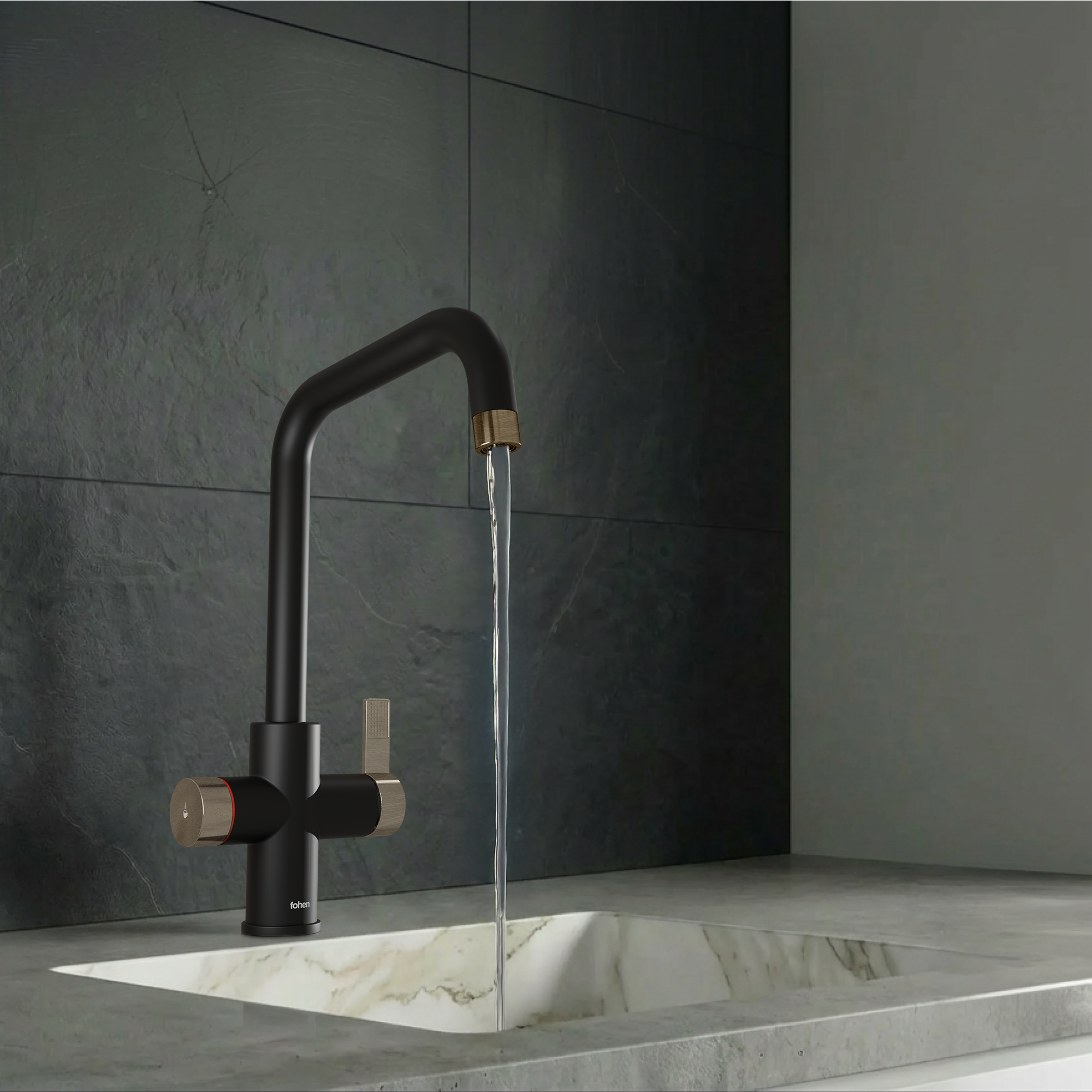 4-in-1 Fohen Fedina Touch - Matt Black & Patinated Brass Accents