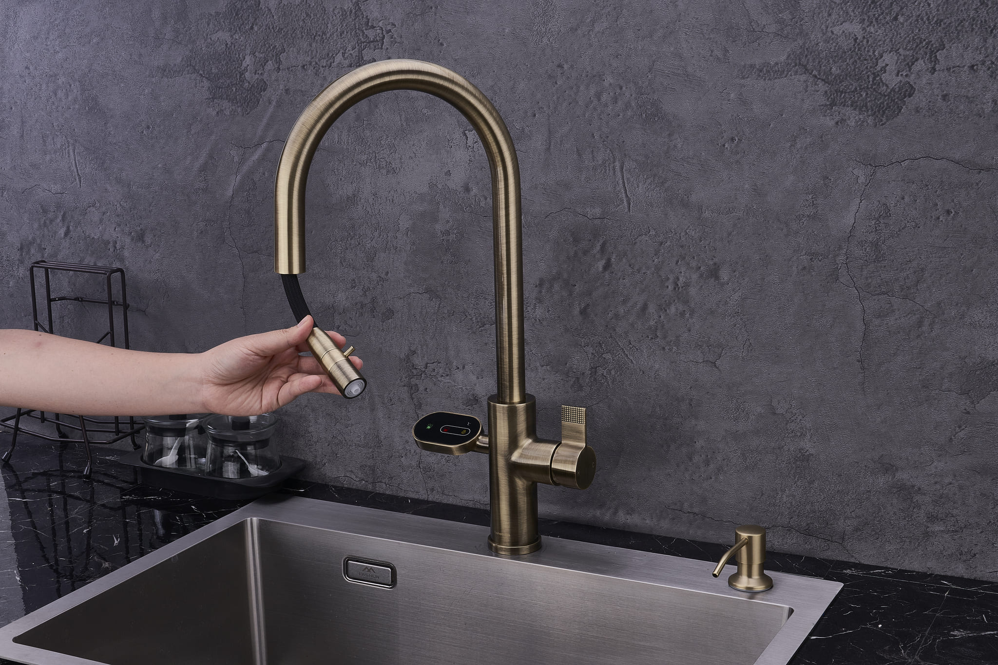 4-in-1 Hanström Nexa Digital Pullout - Antique Brass